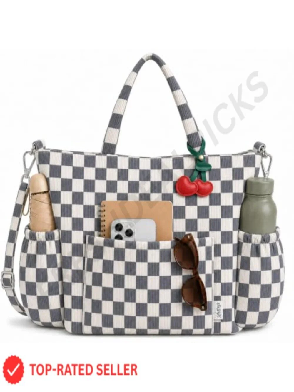 Corduroy Tote Bag Multi-Pocket Work Weekend Laptop Shoulder